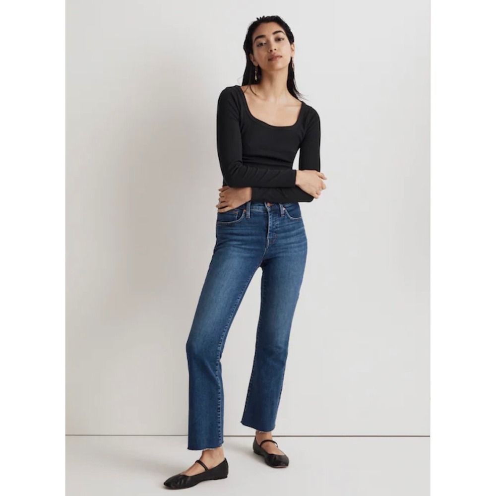 Madewell Mid-Rise Kick Out Jeans Blue Raw Hem Women's Size 33